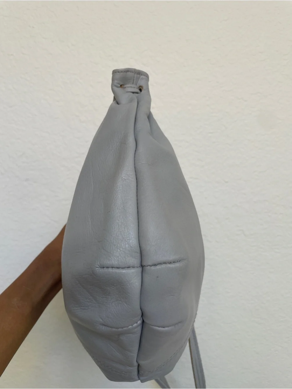 Soft Crescent Leather Hobo Bag in Light Gray